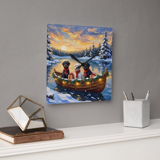 Portuguese Water Dog Christmas Boat Holiday スクエア壁時計 (オフィス)
