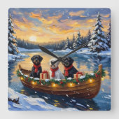 Portuguese Water Dog Christmas Boat Holiday スクエア壁時計 (正面)