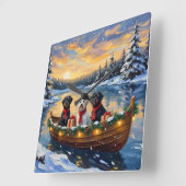 Portuguese Water Dog Christmas Boat Holiday スクエア壁時計 (傾斜)