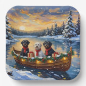 Portuguese Water Dog Christmas Boat Holiday ペーパープレート (正面)