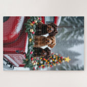 Portuguese Water Dog Christmas Red Truck Holiday ジグソーパズル (横)