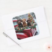 Portuguese Water Dog Christmas Red Truck Holiday スクエアシール (封筒)