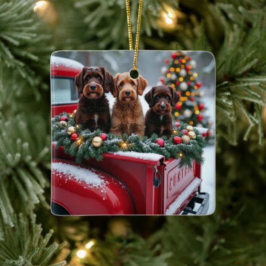 Portuguese Water Dog Christmas Red Truck Holiday セラミックオーナメント (ツリー)