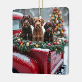 Portuguese Water Dog Christmas Red Truck Holiday セラミックオーナメント (左)
