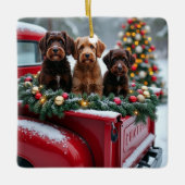 Portuguese Water Dog Christmas Red Truck Holiday セラミックオーナメント (正面)