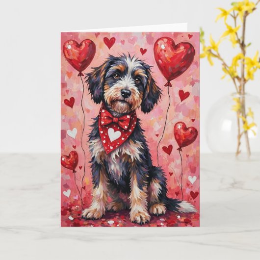 Portuguese Water Dog Valentine’s Day with Hearts カード (黄色い花)