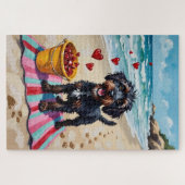 Portuguese Water Dog Valentine's Day Beach Hearts ジグソーパズル (横)