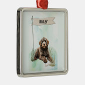 Portuguese Water Dog Watercolor Personalized Dog メタルオーナメント (右)