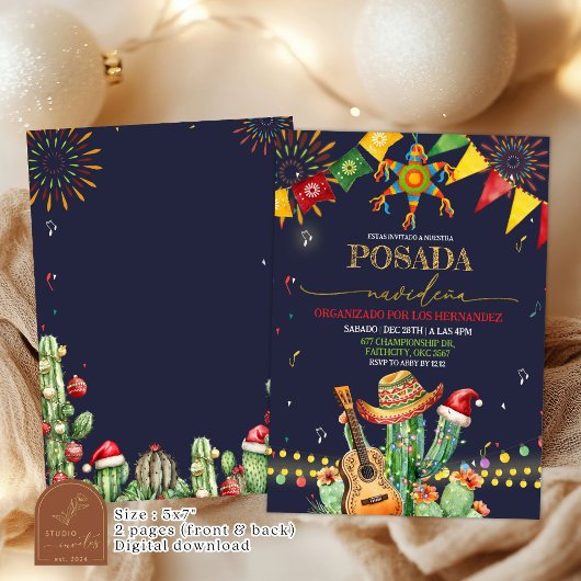 Posada Navidena Fiesta Cactus Christmas Party 招待状