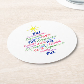 Posavasos de cartón - Árbol de Navidad en palabras ラウンドペーパーコースター