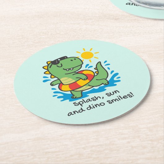Posavasos de cartón con dinosaurio divertido ラウンドペーパーコースター (アングル)
