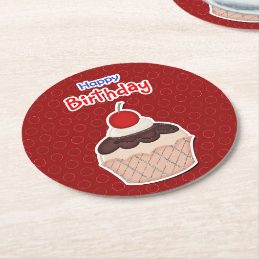 Posavasos de cartón - Happy Birthday ラウンドペーパーコースター (アングル)