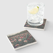 Posavasos flores rosas ストーンコースター (横)