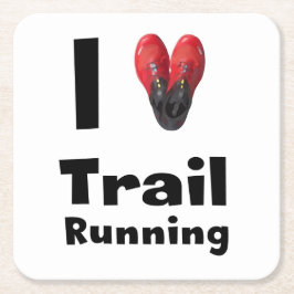 Posavasos "I love Trail Running" スクエアペーパーコースター
