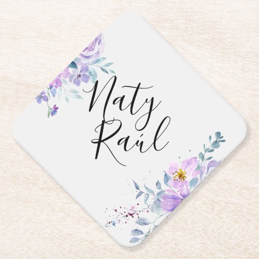 Posavasos Personalizados en tonos lilas ペーパーコースター (正面)