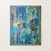 Poseidon on Sea Rocks with Trident and Dolphins ジグソーパズル (縦)
