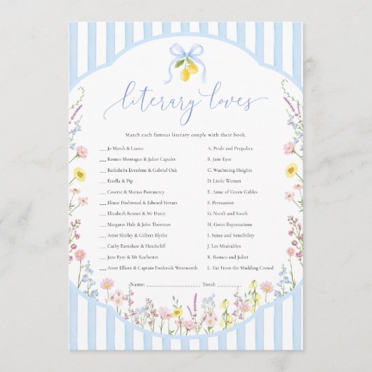 Posey Literary Loves Game 招待状 (正面)