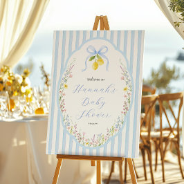 Posey Wildflower Blue Bow ベビーシャワーのウェルカム ポスター