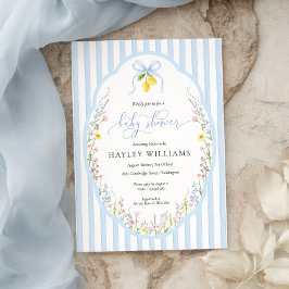 Posey Wildflower Blue Bow Baby Shower Invitation 招待状