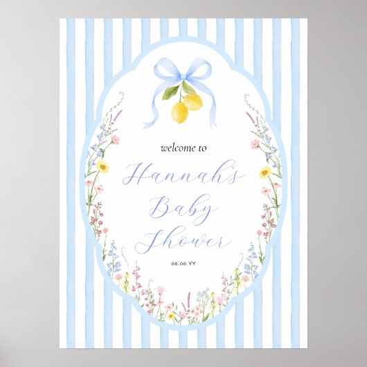 Posey Wildflower Blue Bow Baby Shower Welcome ポスター (正面)