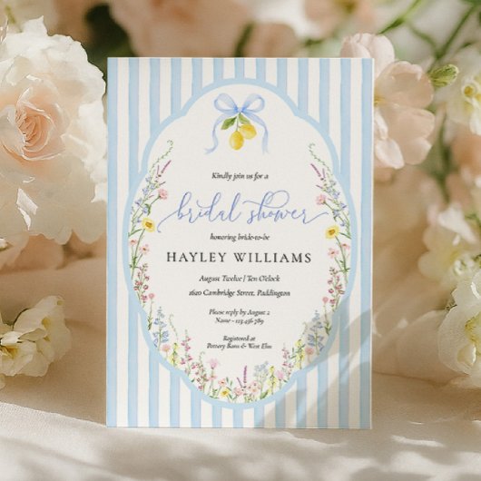 Posey Wildflower Blue Bow Bridal Shower Invitation 招待状