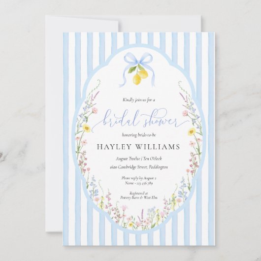 Posey Wildflower Blue Bow Bridal Shower Invitation 招待状 (正面)
