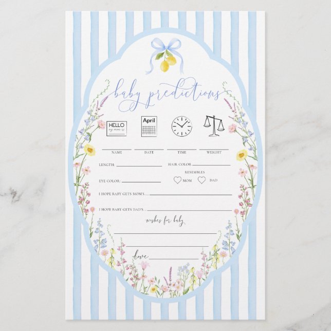 Posey Wildflowers Blue Bow Baby Predictions Game (正面)