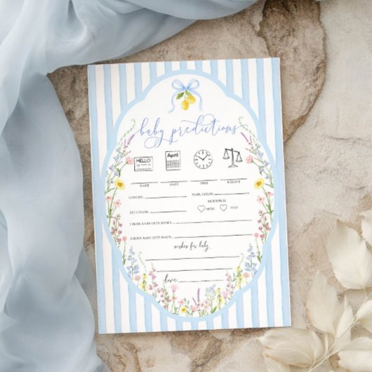 Posey Wildflowers Blue Bow Baby Predictions Game 招待状