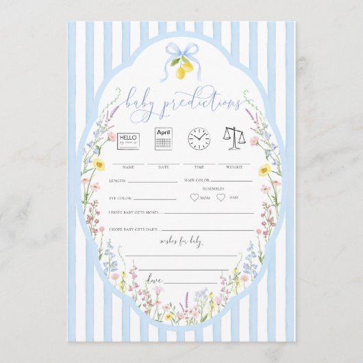 Posey Wildflowers Blue Bow Baby Predictions Game 招待状 (正面)