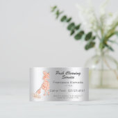 Poshクリーニングサービスメタリックシルバーピンクグリッター 名刺 (スタンド正面)