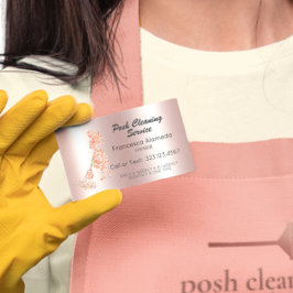 Poshクリーニングサービスメタリックピンクグリッターメイド 名刺