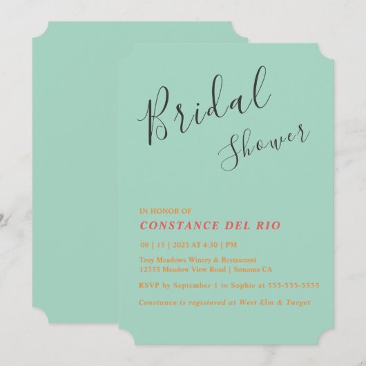 Posh ミニマル Bridal Shower Invitation 招待状 (正面/裏面)