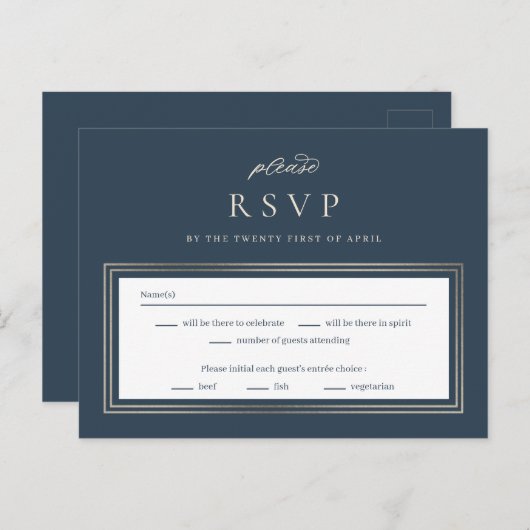 Posh 縁ど Wedding RSVP Reply Response Card ポストカード (正面/裏面)