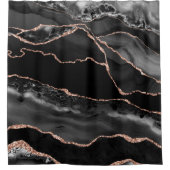 Posh Black Gray Rose Gold Marble Crystal Geode シャワーカーテン (正面)