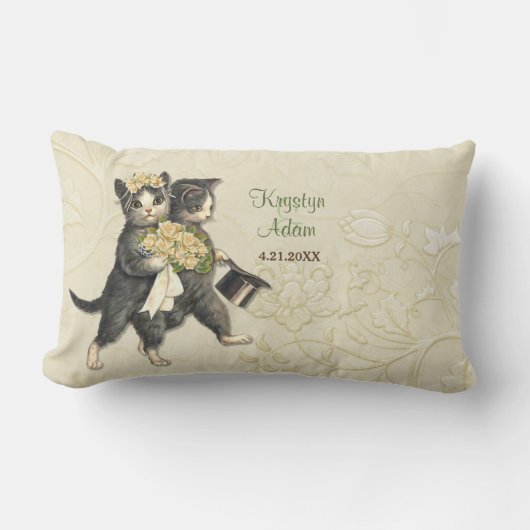 Posh Cats結婚アイボリー – 腰枕 ランバークッション (正面)