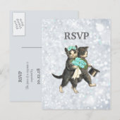 Posh Cats 結婚'Silver Sparkle RSVP インビテーションポストカード (正面/裏面)