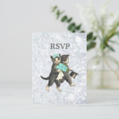 Posh Cats 結婚'Silver Sparkle RSVP インビテーションポストカード (スタンド正面)