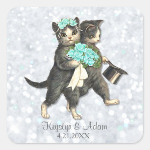 Posh Cats Aqua – シルバースパークルステッカー スクエアシール