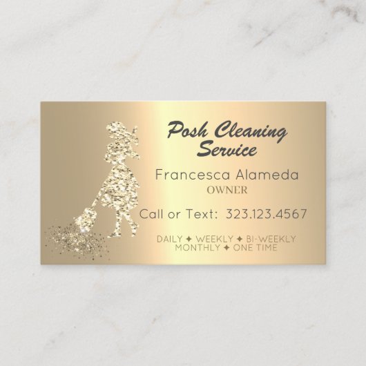 Posh Cleaning Service Metallic 14k金ゴールドテンプレート 名刺 (正面)