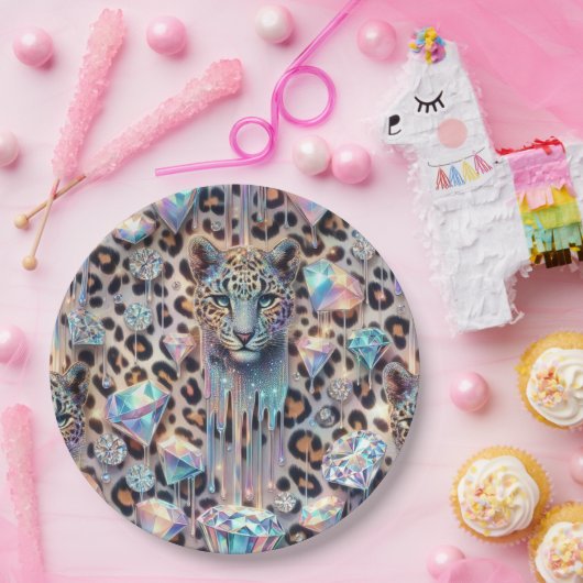 Posh Glam Opal Leopard Print Paper Plates ペーパープレート (パーティー)