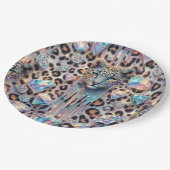 Posh Glam Opal Leopard Print Paper Plates ペーパープレート (アングル)