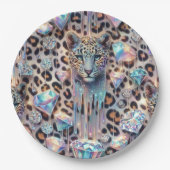 Posh Glam Opal Leopard Print Paper Plates ペーパープレート (正面)