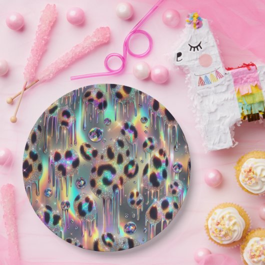Posh Glam Opal Leopard Print Paper Plates ペーパープレート (パーティー)