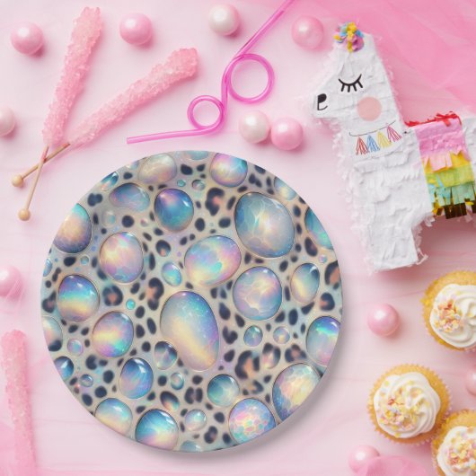 Posh Glam Opal Leopard Print Paper Plates ペーパープレート (パーティー)