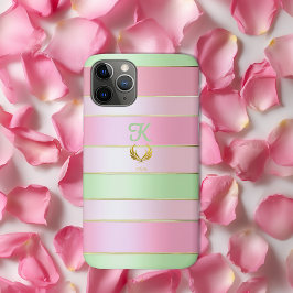 Posh Monogrammed Pastel Pink and Green iPhone 11 Proケース