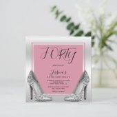 Posh Pink & Silver Stilettos 40th Birthday 招待状 (スタンド正面)