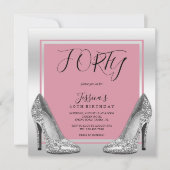 Posh Pink & Silver Stilettos 40th Birthday 招待状 (正面)