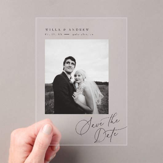 Posh Script Save The Date Photo Minimal Card  アクリル招待状 (インサイチュ (ポータブル))