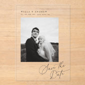 Posh Script Save The Date Photo Minimal Card  アクリル招待状 (正面)