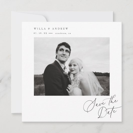 Posh Square Save The Date Photo Minimal Card  招待状 (正面)